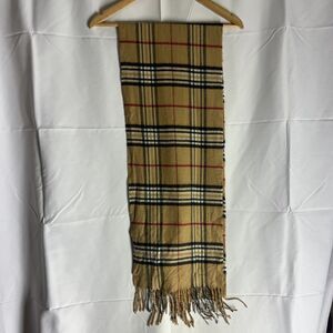 V. Fraas Cashmink Nova Check Tartan Plaid Scarf Winter Soft Classic Tan Beige